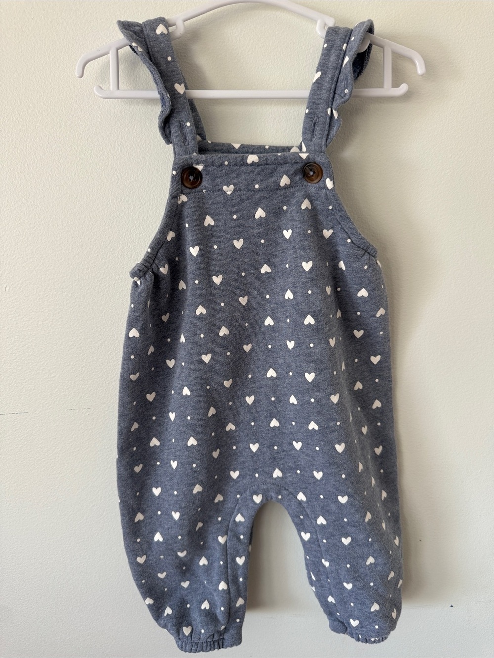 Old Navy Heather Gray Heart Print Knit Overalls